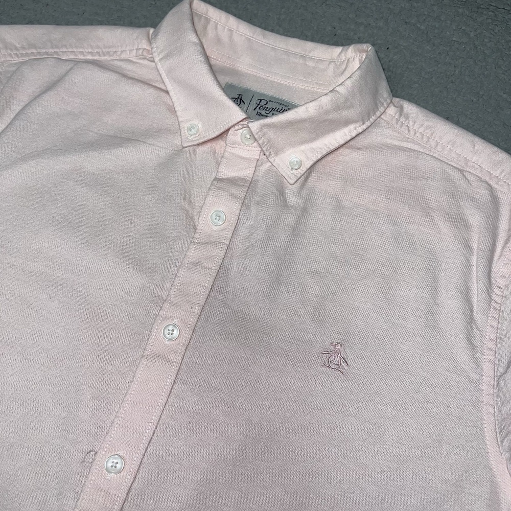 Original Penguin Munsingwear Shirt Men's Sz L Light Pink Short Sleeve Button Up